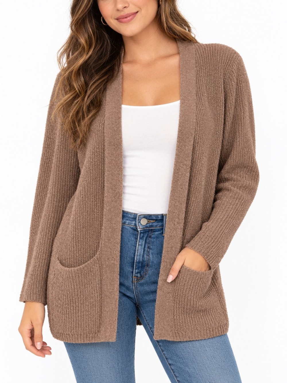 Old Navy Taupe Ribbed Open-Front Cardigan Sweater - Size Medium